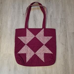 Quilted Star Patchwork Tote Bag Red 17" X 18"